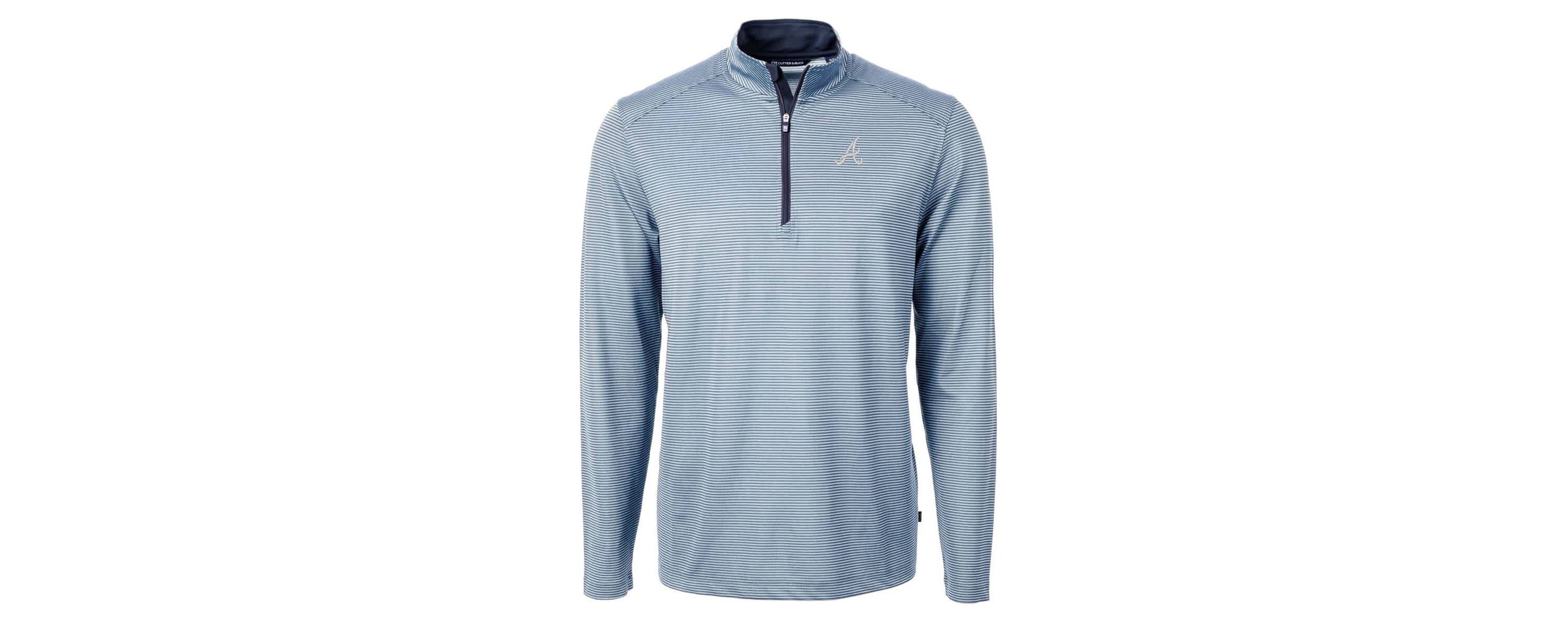 MLB Light Blue/Navy Atlanta Braves Virtue Eco Pique Micro Stripe Recycled Quarter-Zip Pullover Top
