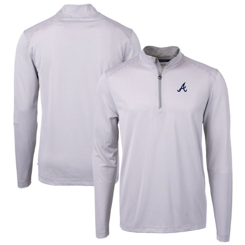 MLB Atlanta Braves Virtue Eco Pique Micro Stripe Recycled Quarter-Zip Pullover Top