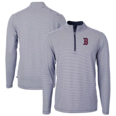 Cutter & Buck Men's Boston Red Sox MLB Boston Sox Virtue Eco Pique Micro Stripe Recycled Quarter-Zip Pullover Top, Navy Blue, Small