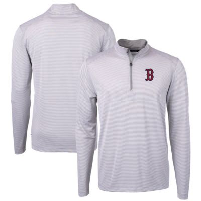 Cutter & Buck Men's Boston Red Sox MLB Boston Sox Virtue Eco Pique Micro Stripe Recycled Quarter-Zip Pullover Top, Gray, XL