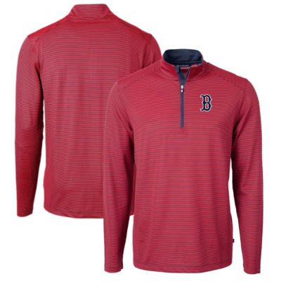 Cutter & Buck Men's Boston Red Sox MLB Boston Sox Virtue Eco Pique Micro Stripe Recycled Quarter-Zip Pullover Top, Large