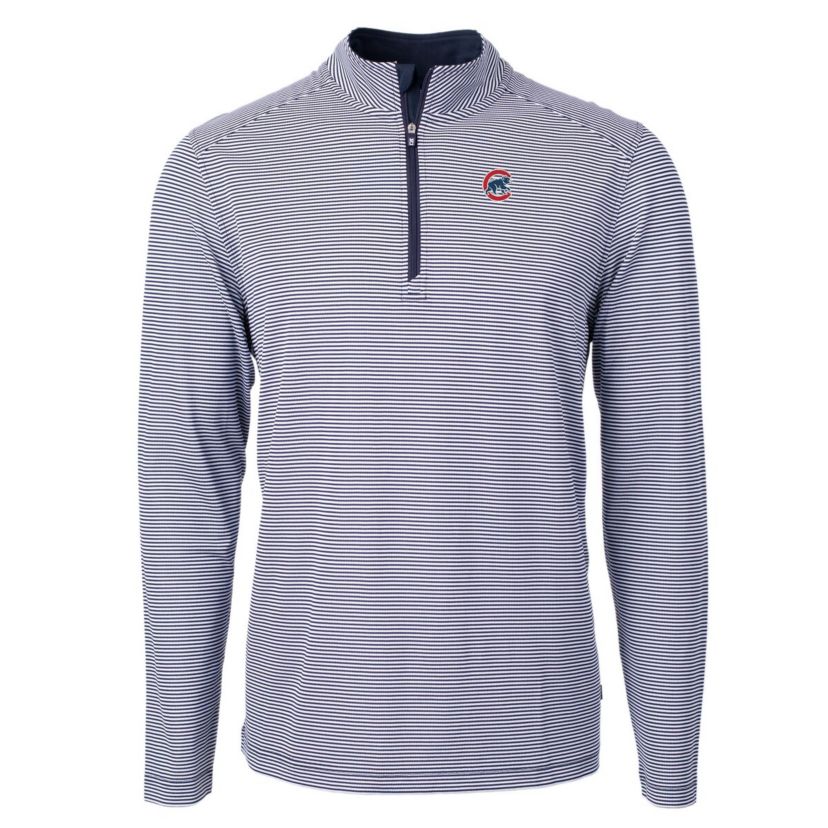 MLB Chicago Cubs Virtue Eco Pique Micro Stripe Recycled Quarter-Zip Pullover Top