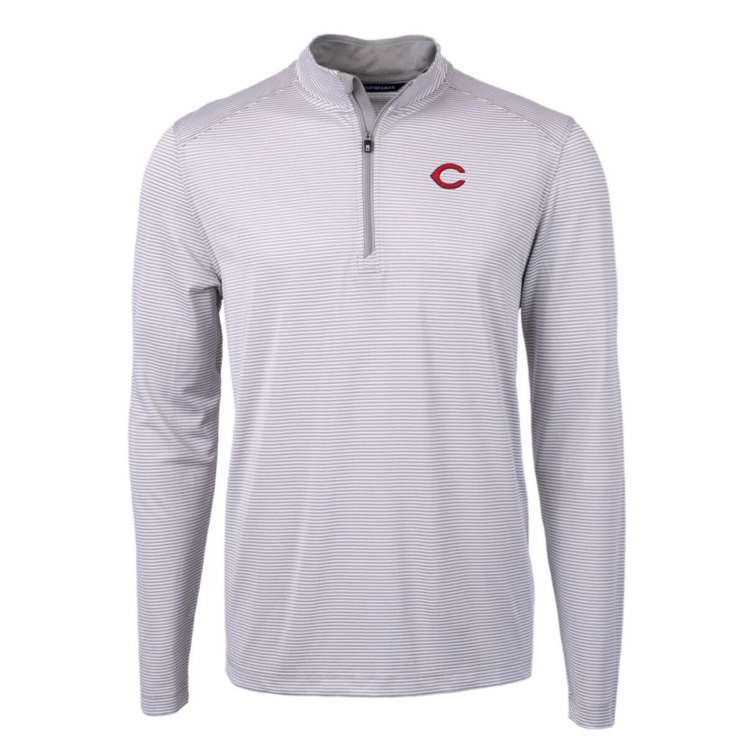 MLB Cincinnati Reds Virtue Eco Pique Micro Stripe Recycled Quarter-Zip Pullover Top
