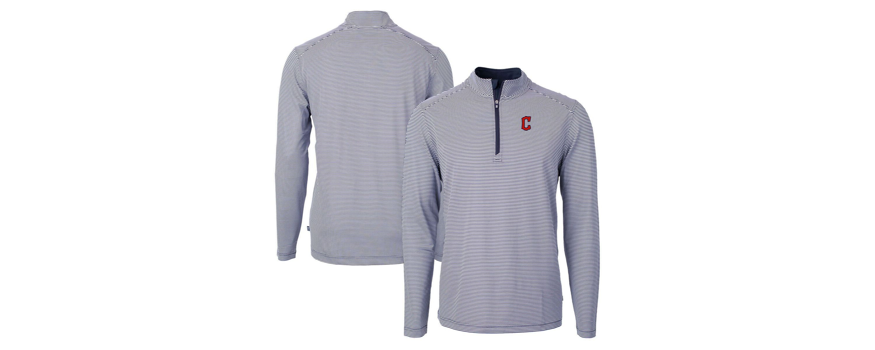 MLB Cleveland Guardians Virtue Eco Pique Micro Stripe Recycled Quarter-Zip Pullover Top