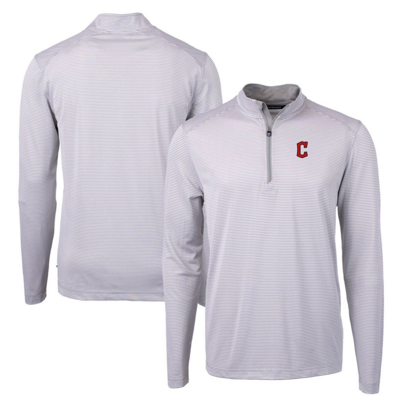 MLB Cleveland Guardians Virtue Eco Pique Micro Stripe Recycled Quarter-Zip Pullover Top