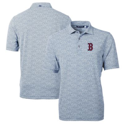 Cutter & Buck Men's Boston Red Sox MLB Boston Sox Virtue Eco Pique Botanical Print Recycled Polo, Navy Blue, 2XL