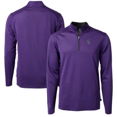 Cutter & Buck Men's MLB Colorado Rockies Virtue Eco Pique Micro Stripe Recycled Quarter-Zip Pullover Top