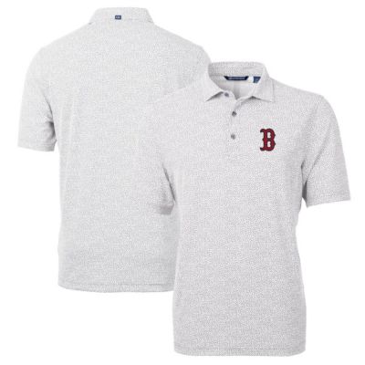 Cutter & Buck Men's Boston Red Sox MLB Boston Sox Virtue Eco Pique Botanical Print Recycled Polo, Gray, 2XL