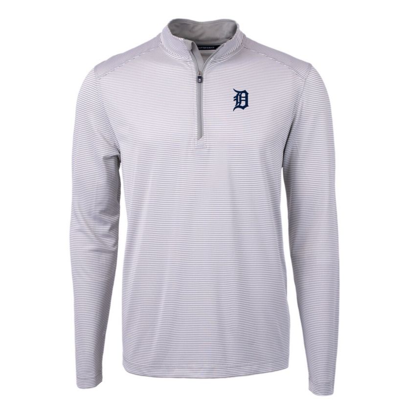 MLB Detroit Tigers Virtue Eco Pique Micro Stripe Recycled Quarter-Zip Pullover Top