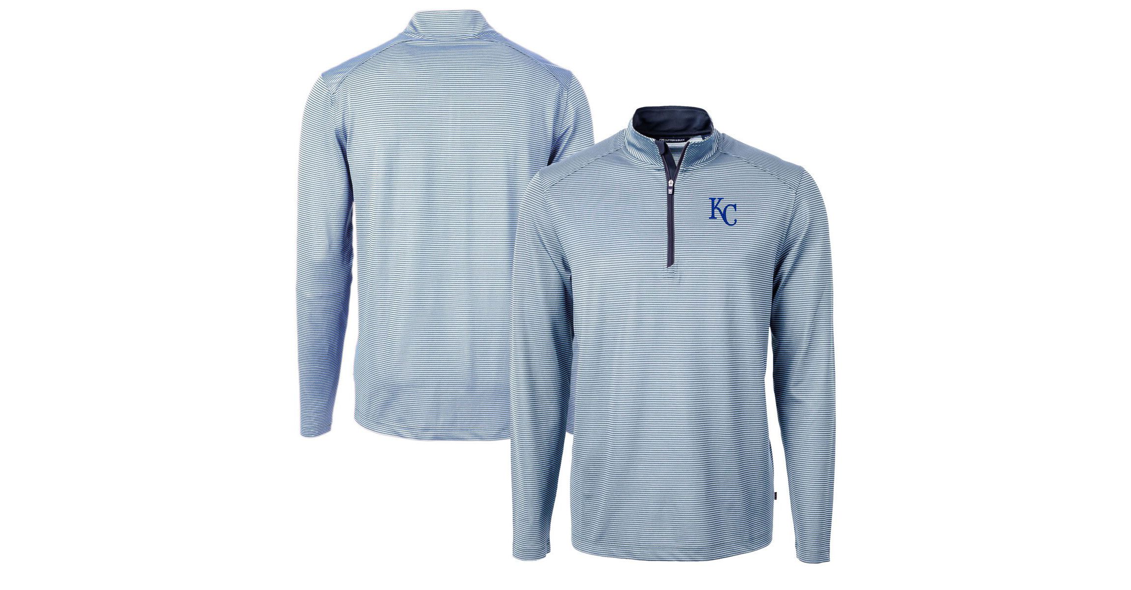 MLB Light Blue/Navy Kansas City Royals Virtue Eco Pique Micro Stripe Recycled Quarter-Zip Pullover Top