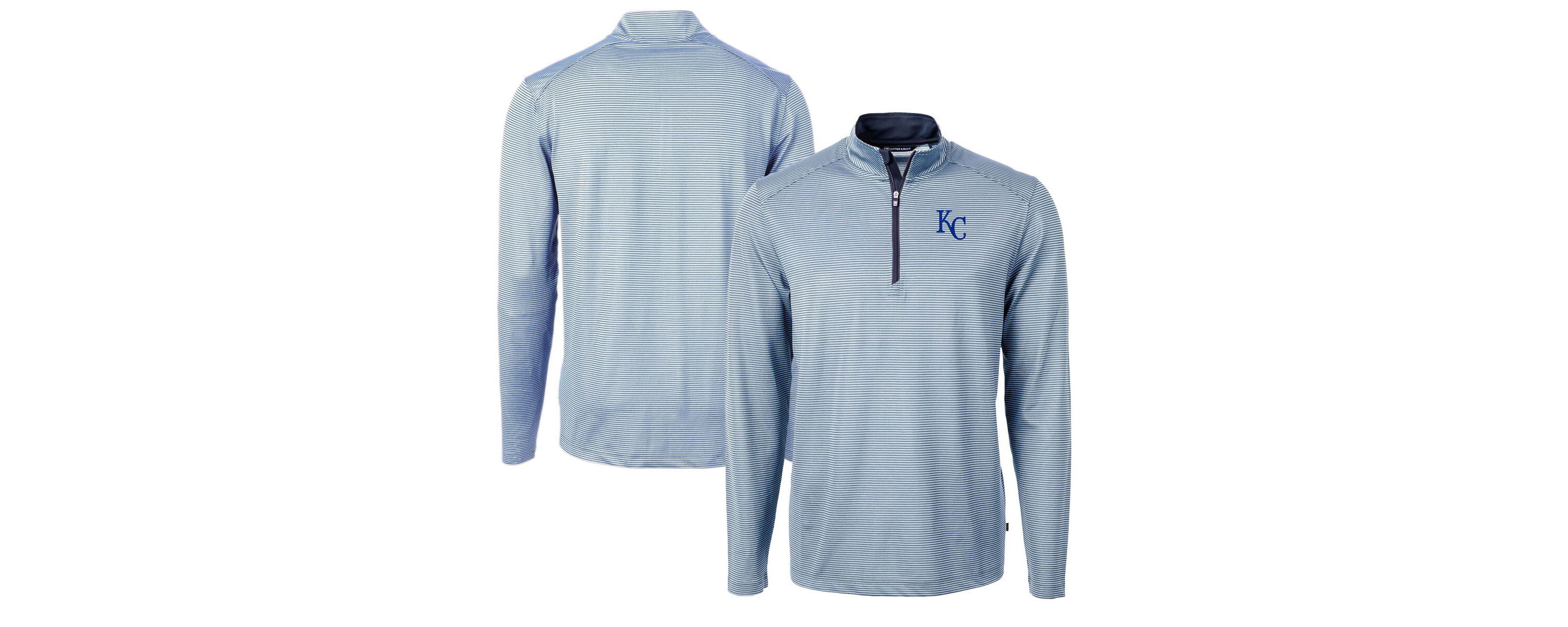 MLB Light Blue/Navy Kansas City Royals Virtue Eco Pique Micro Stripe Recycled Quarter-Zip Pullover Top