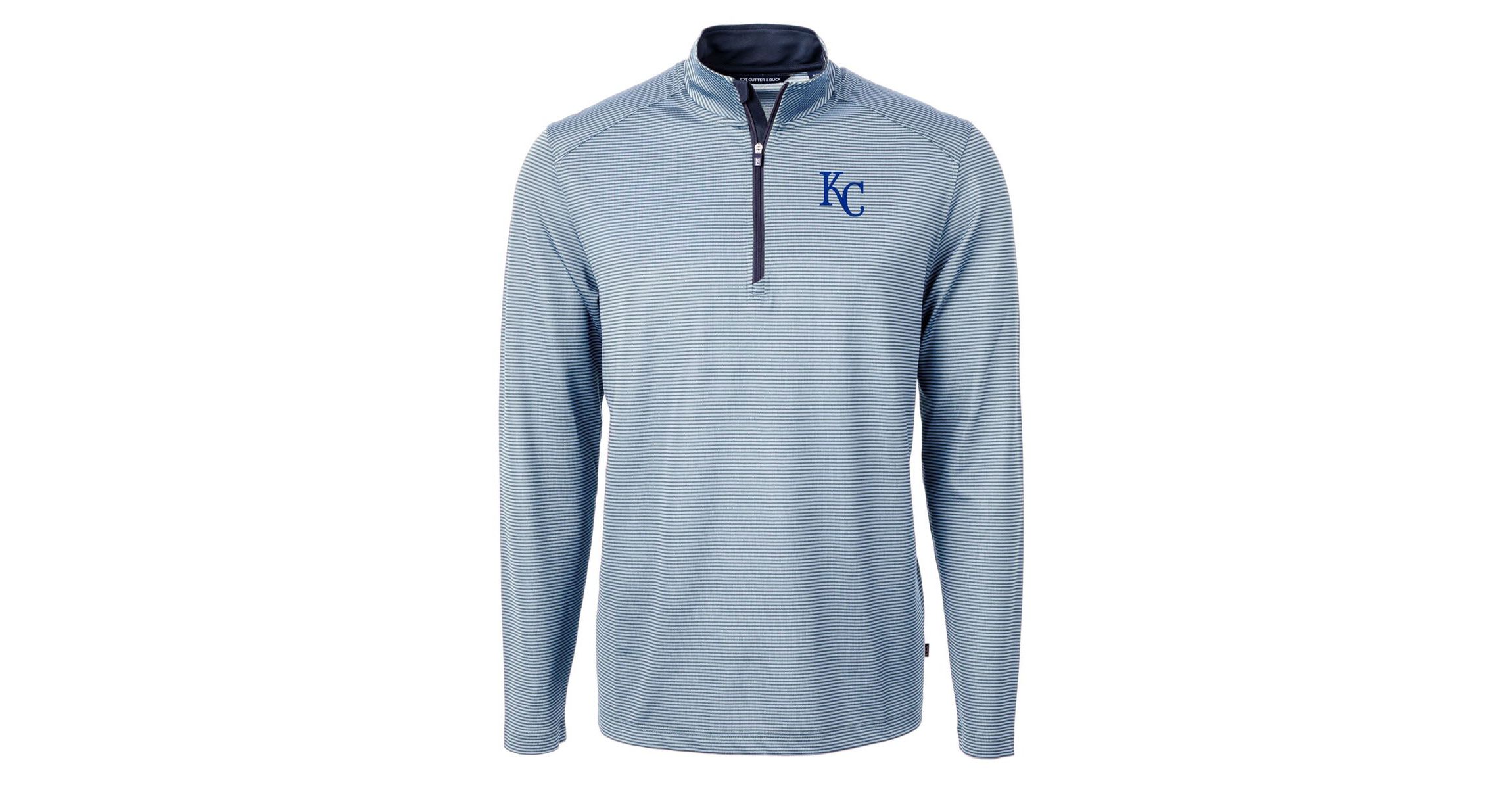 MLB Light Blue/Navy Kansas City Royals Virtue Eco Pique Micro Stripe Recycled Quarter-Zip Pullover Top