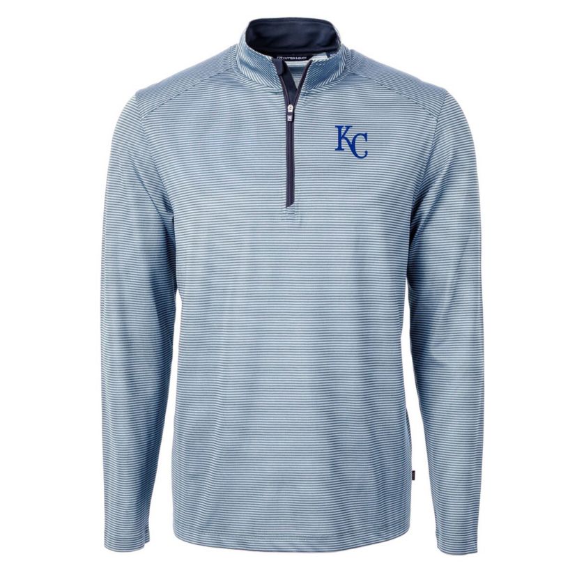 MLB Light Blue/Navy Kansas City Royals Virtue Eco Pique Micro Stripe Recycled Quarter-Zip Pullover Top