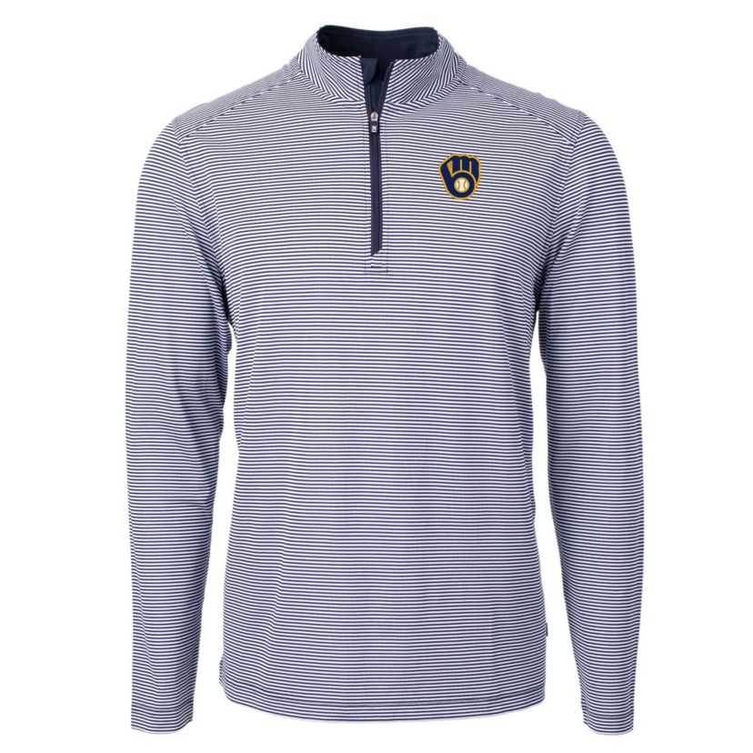 MLB Milwaukee Brewers Virtue Eco Pique Micro Stripe Recycled Quarter-Zip Pullover Top