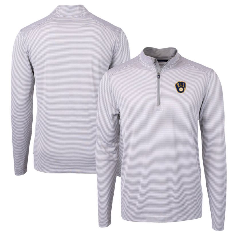 MLB Milwaukee Brewers Virtue Eco Pique Micro Stripe Recycled Quarter-Zip Pullover Top