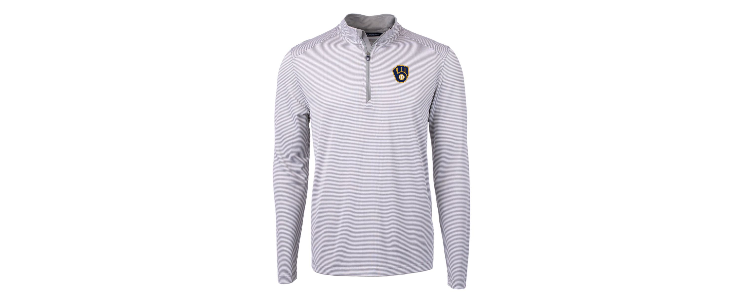 MLB Milwaukee Brewers Virtue Eco Pique Micro Stripe Recycled Quarter-Zip Pullover Top