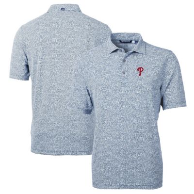 Cutter & Buck Men's MLB Philadelphia Phillies Virtue Eco Pique Botanical Print Recycled Polo, Navy Blue, 2XL