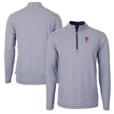 Cutter & Buck Men's MLB Philadelphia Phillies Virtue Eco Pique Micro Stripe Recycled Quarter-Zip Pullover Top, Navy Blue, Small