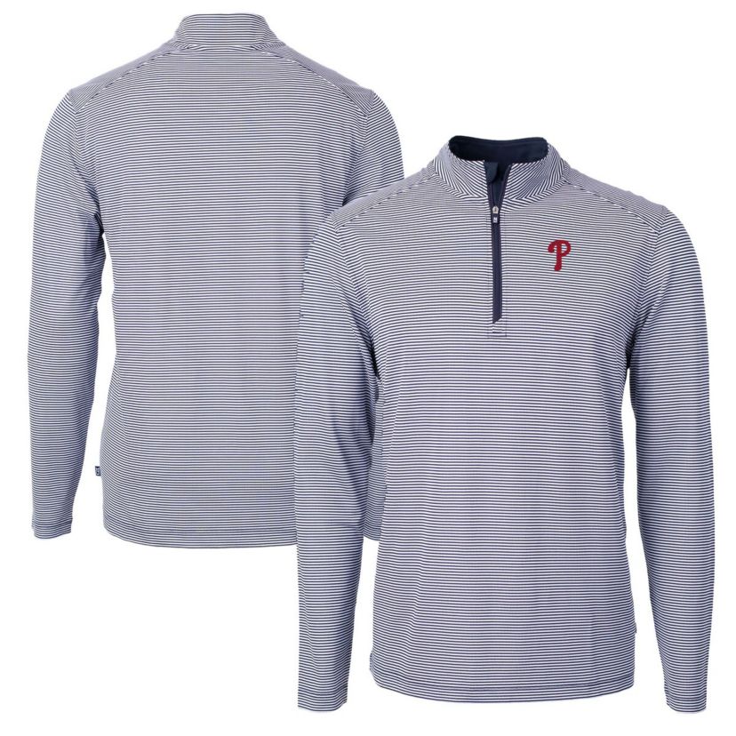 MLB Philadelphia Phillies Virtue Eco Pique Micro Stripe Recycled Quarter-Zip Pullover Top