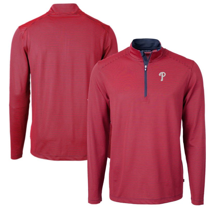 MLB Philadelphia Phillies Virtue Eco Pique Micro Stripe Recycled Quarter-Zip Pullover Top