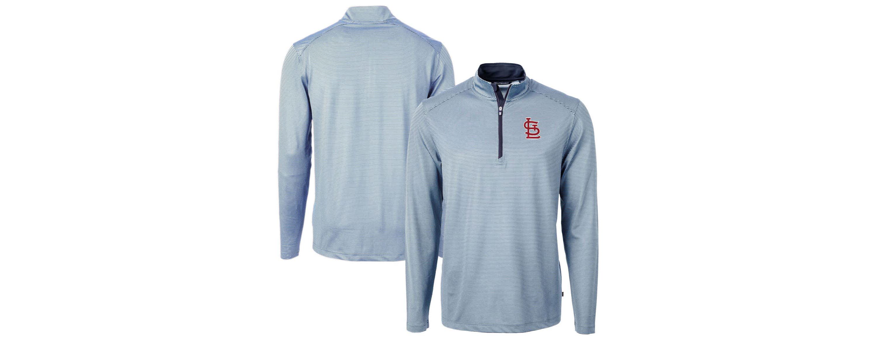 MLB Light Blue/Navy St. Louis Cardinals Virtue Eco Pique Micro Stripe Recycled Quarter-Zip Pullover Top