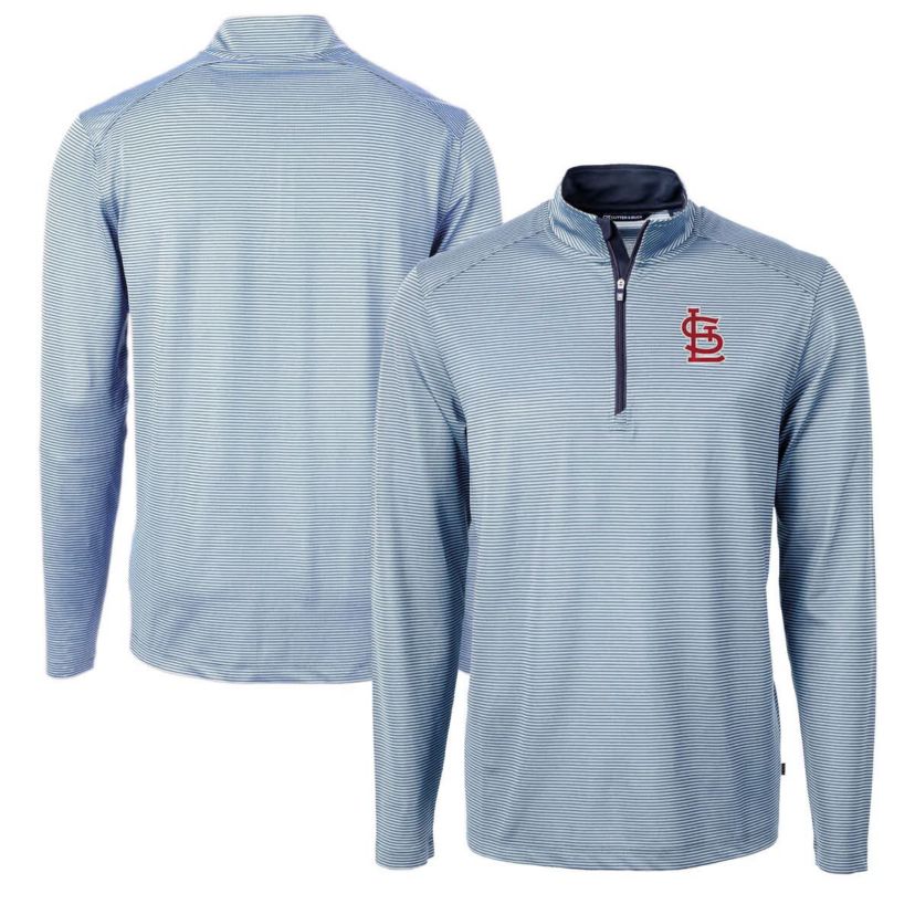 MLB Light Blue/Navy St. Louis Cardinals Virtue Eco Pique Micro Stripe Recycled Quarter-Zip Pullover Top