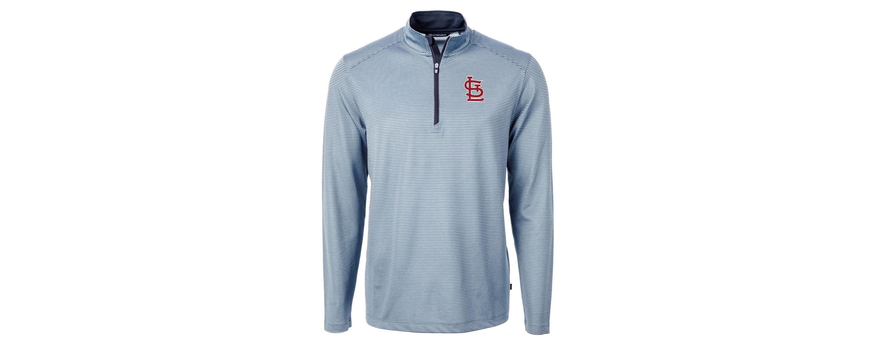 MLB Light Blue/Navy St. Louis Cardinals Virtue Eco Pique Micro Stripe Recycled Quarter-Zip Pullover Top