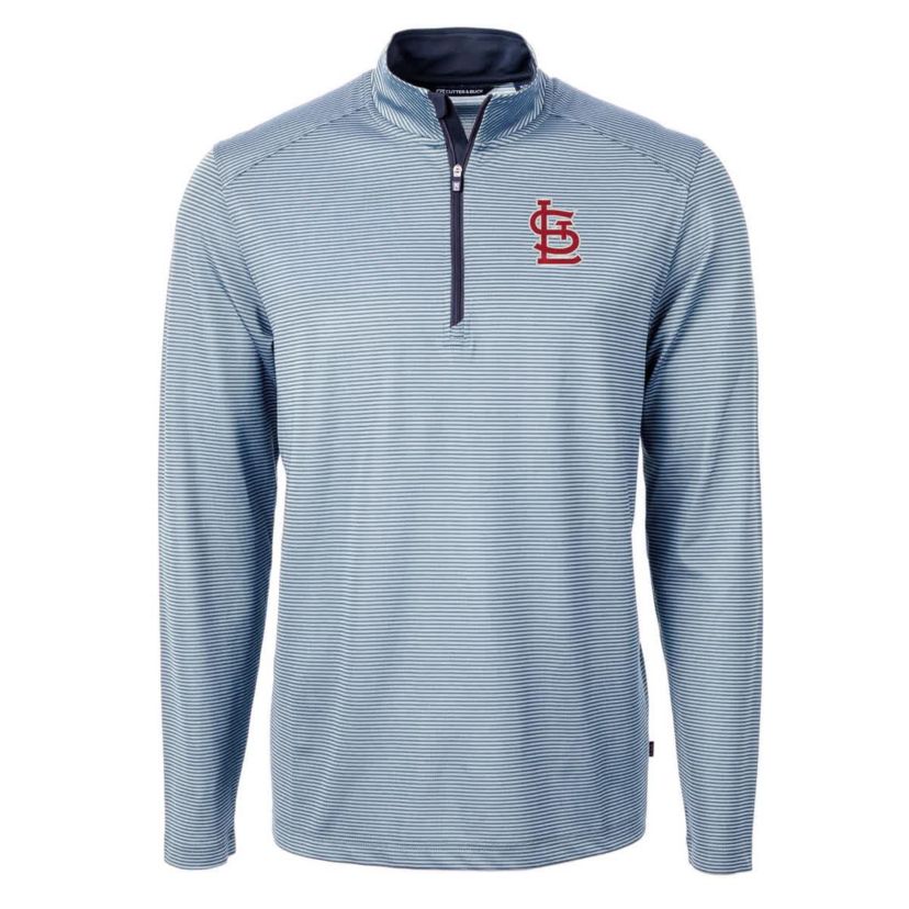 MLB Light Blue/Navy St. Louis Cardinals Virtue Eco Pique Micro Stripe Recycled Quarter-Zip Pullover Top