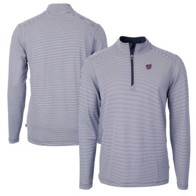 Cutter & Buck Men's MLB Washington Nationals Virtue Eco Pique Micro Stripe Recycled Quarter-Zip Pullover Top