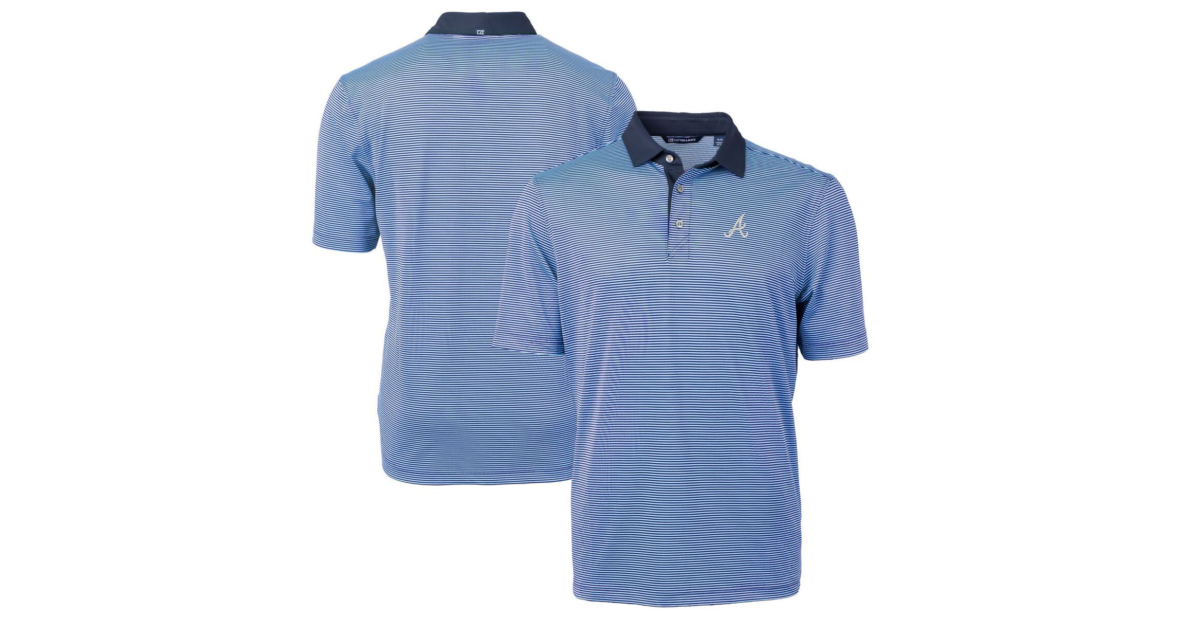 MLB Light Blue/Navy Atlanta Braves Virtue Eco Pique Micro Stripe Recycled Polo