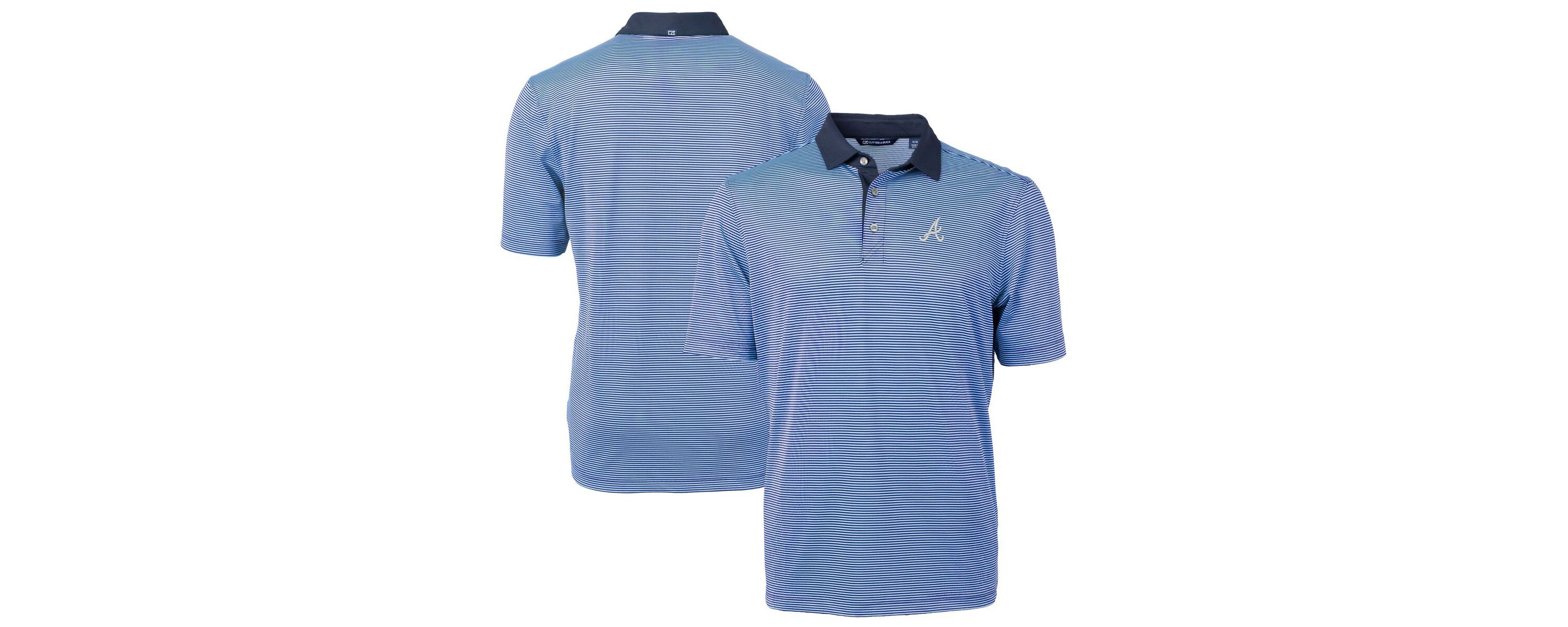 MLB Light Blue/Navy Atlanta Braves Virtue Eco Pique Micro Stripe Recycled Polo