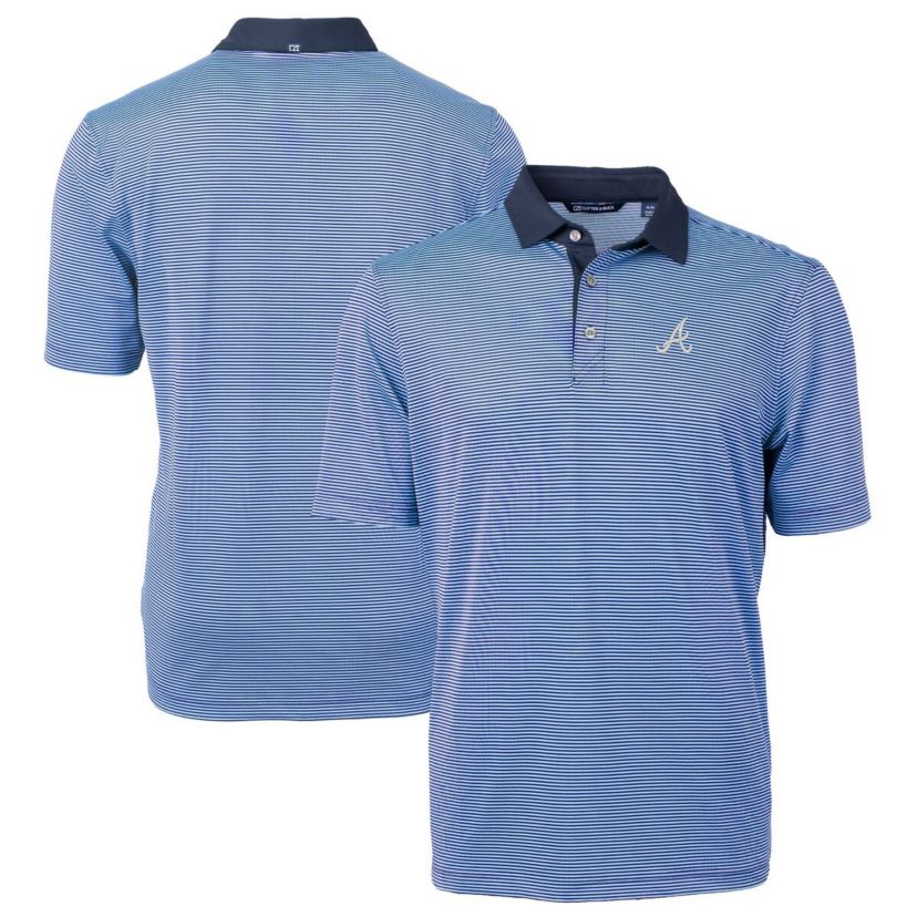 MLB Light Blue/Navy Atlanta Braves Virtue Eco Pique Micro Stripe Recycled Polo