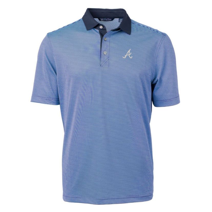 MLB Light Blue/Navy Atlanta Braves Virtue Eco Pique Micro Stripe Recycled Polo