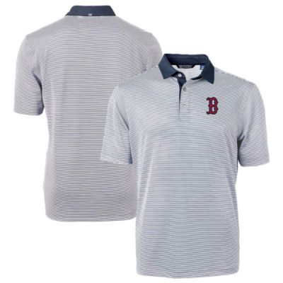 Cutter & Buck Men's Boston Red Sox MLB Boston Sox Virtue Eco Pique Micro Stripe Recycled Polo, Navy Blue, 3XL