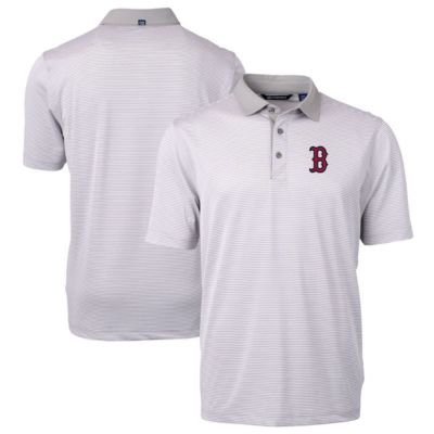 Cutter & Buck Men's Boston Red Sox MLB Boston Sox Virtue Eco Pique Micro Stripe Recycled Polo, Gray, 3XL