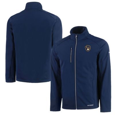 Cutter & Buck Men's MLB Milwaukee Brewers Evoke Eco Softshell Recycled Full-Zip Jacket, Navy Blue, 3XL