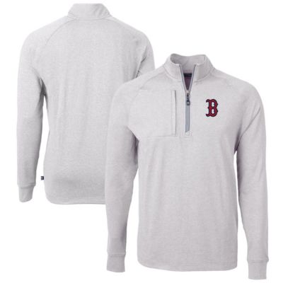 Cutter & Buck Men's Boston Red Sox MLB Boston Sox Adapt Eco Knit Stretch Recycled Quarter-Zip Pullover Top, Gray, 3XL