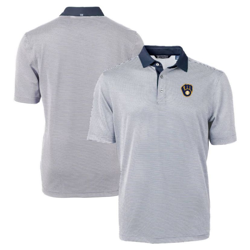 MLB Milwaukee Brewers Virtue Eco Pique Micro Stripe Recycled Polo