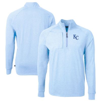 Cutter & Buck Men's MLB Light Kansas City Royals Adapt Eco Knit Stretch Recycled Quarter-Zip Pullover Top, Light Blue, 2XL