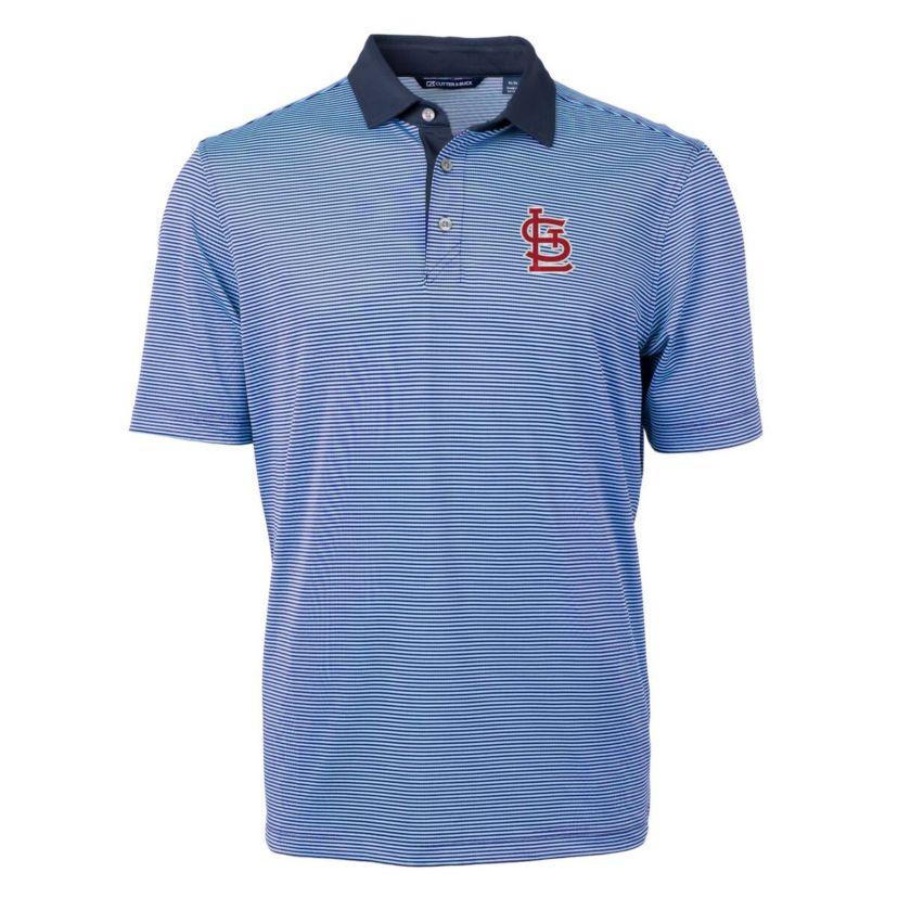 MLB Light Blue/Navy St. Louis Cardinals Virtue Eco Pique Micro Stripe Recycled Polo