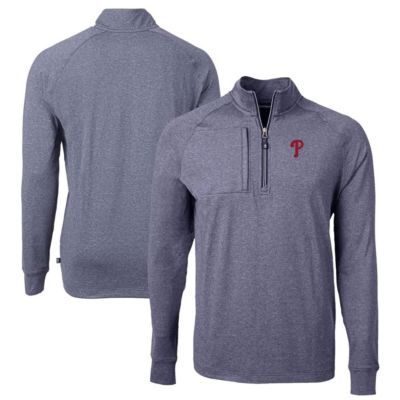 Cutter & Buck Men's MLB Philadelphia Phillies Adapt Eco Knit Stretch Recycled Quarter-Zip Pullover Top, Navy Blue, Small