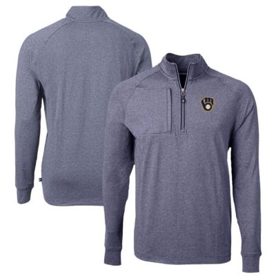 Cutter & Buck Men's MLB Milwaukee Brewers Big & Tall Adapt Eco Knit Stretch Recycled Quarter-Zip Pullover Top, Navy Blue, 3XL Tall