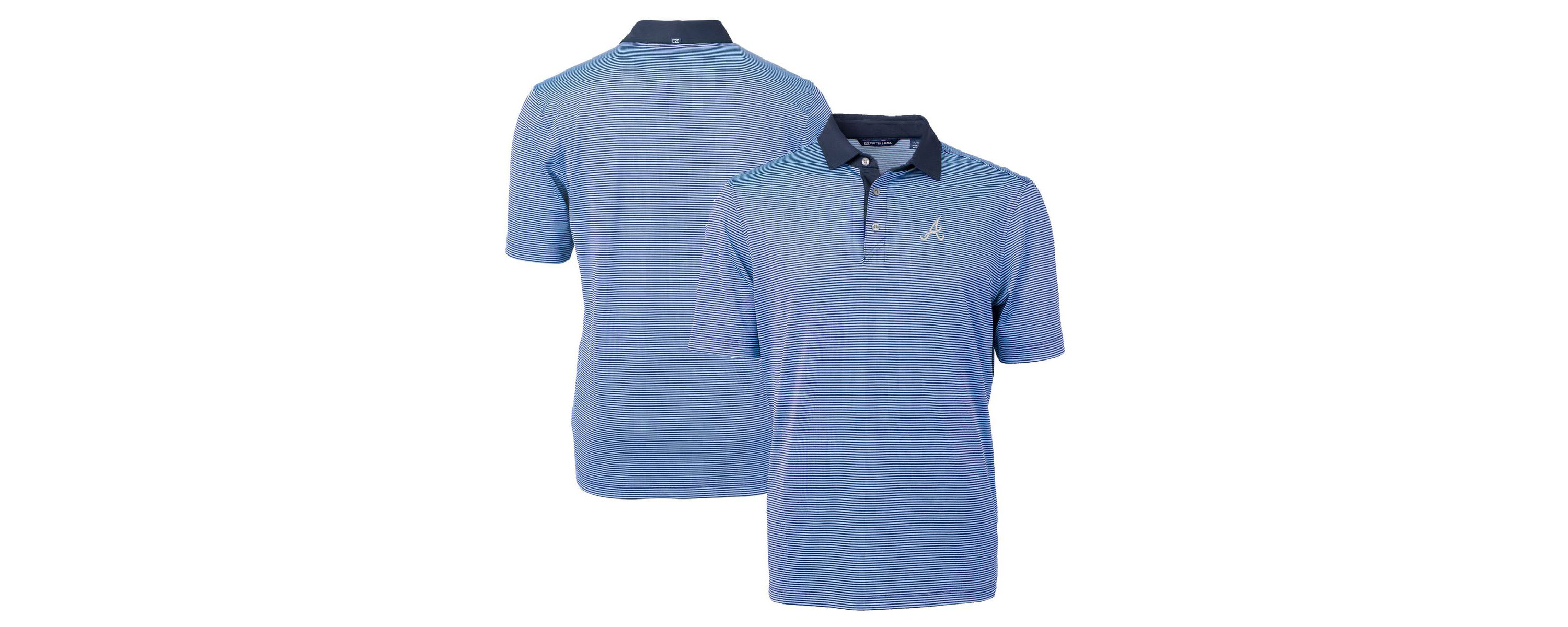 MLB Light Blue/Navy Atlanta Braves Virtue Eco Pique Micro Stripe Recycled Big & Tall Polo