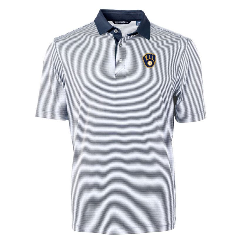 MLB Milwaukee Brewers Virtue Eco Pique Micro Stripe Recycled Big & Tall Polo