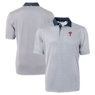 Cutter & Buck Men's MLB Philadelphia Phillies Virtue Eco Pique Micro Stripe Recycled Big & Tall Polo, Navy Blue, LT