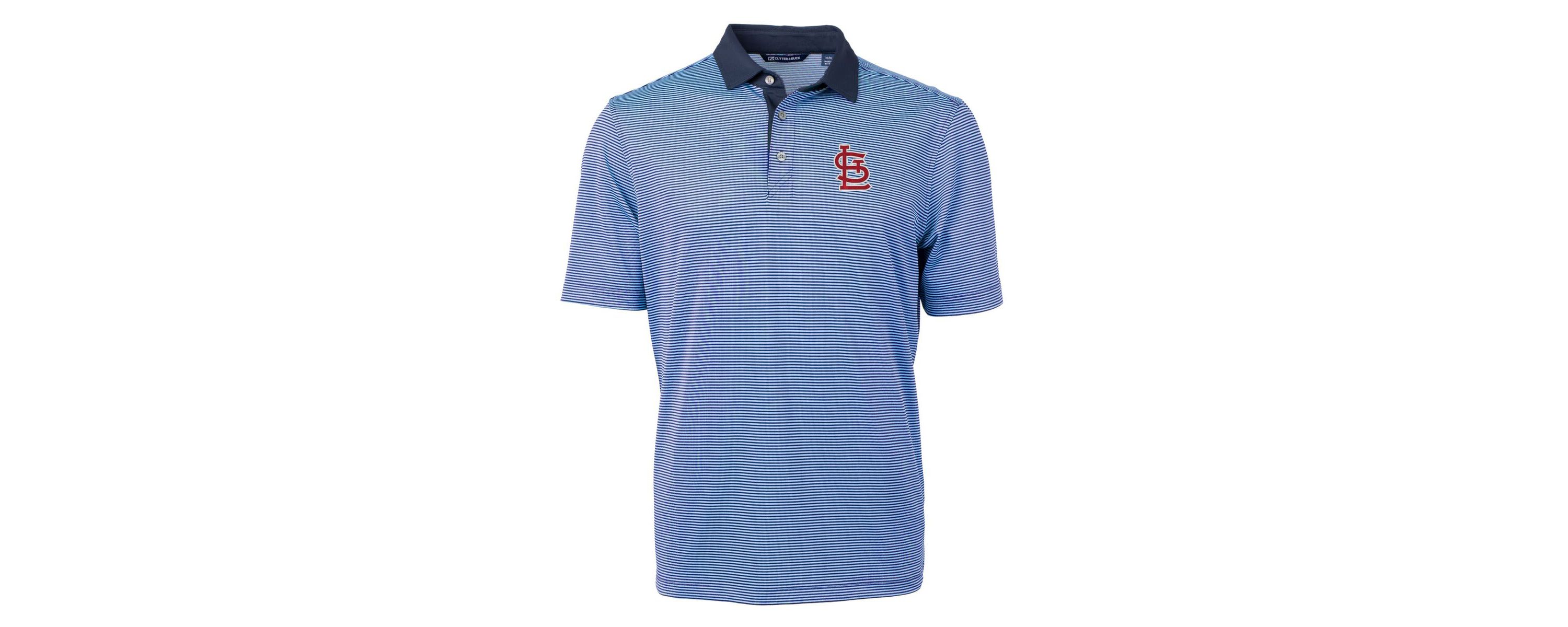 MLB Light Blue/Navy St. Louis Cardinals Virtue Eco Pique Micro Stripe Recycled Big & Tall Polo