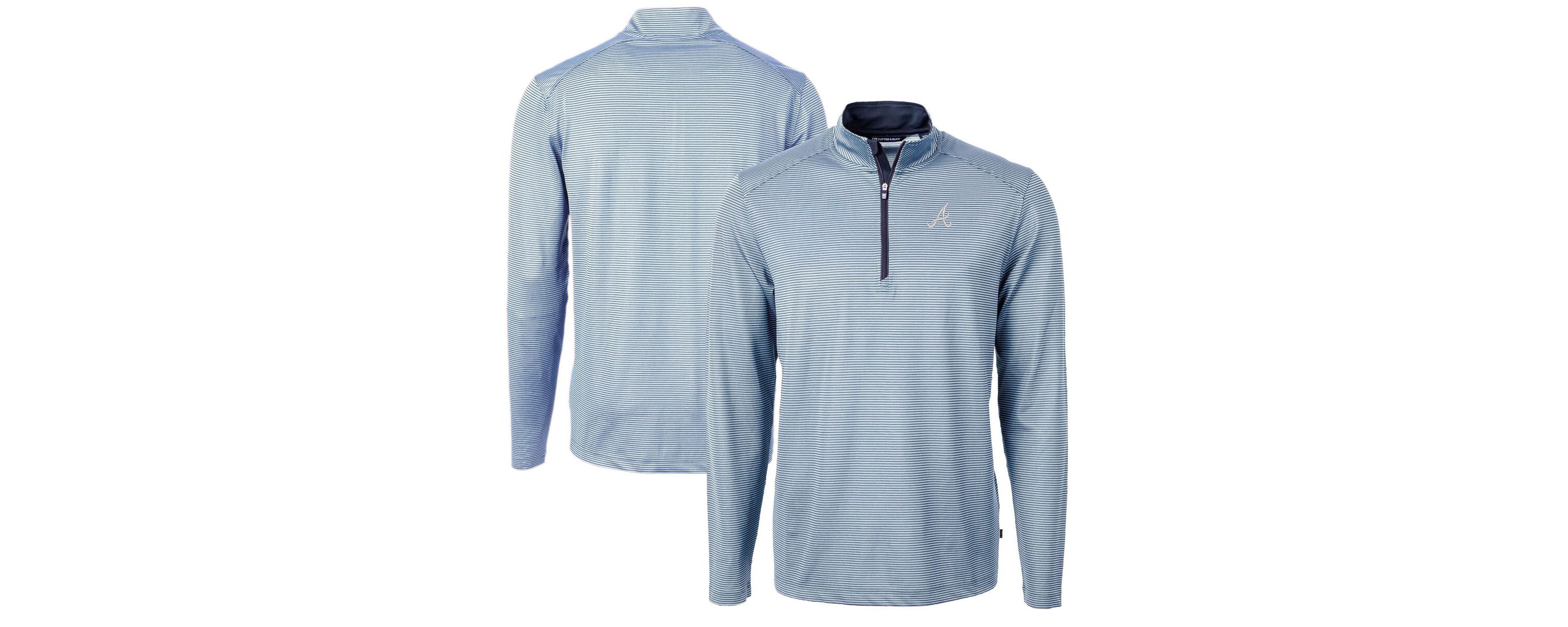 MLB Light Blue/Navy Atlanta Braves Virtue Eco Pique Micro Stripe Big & Tall Recycled Quarter-Zip Pullover Top