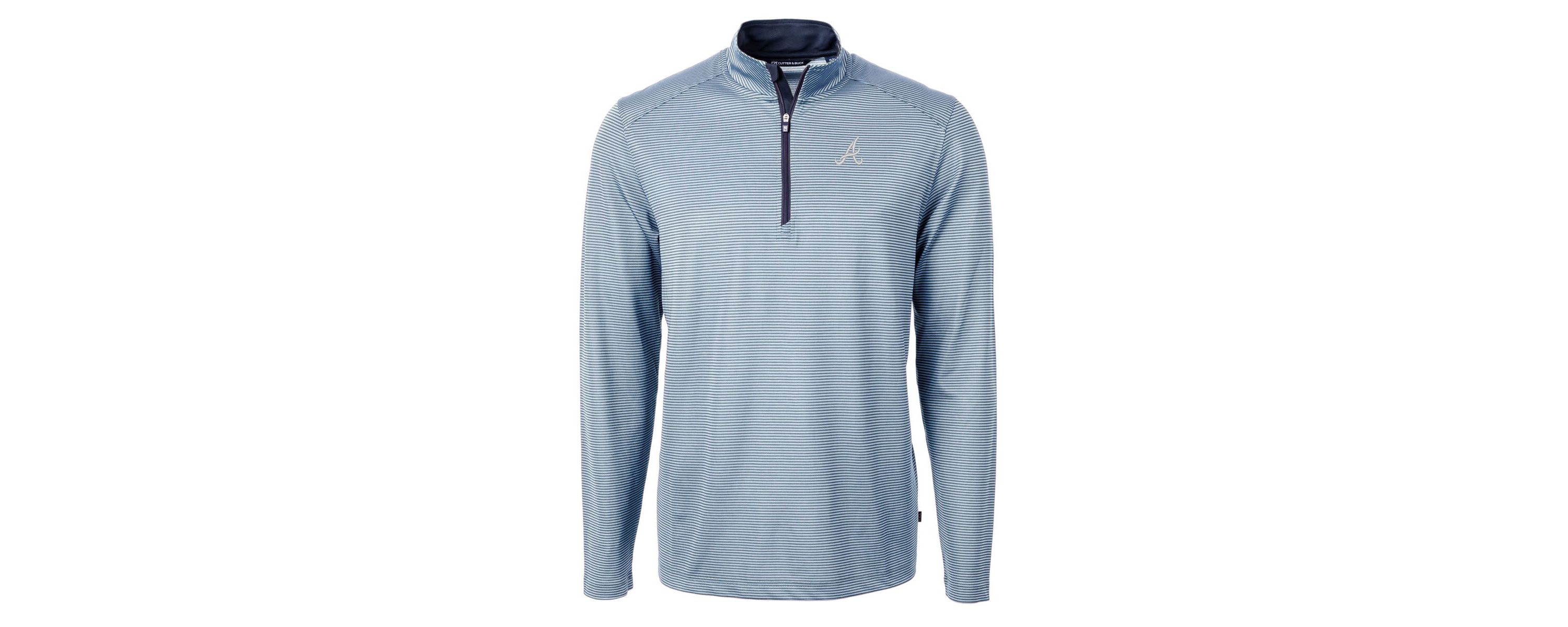 MLB Light Blue/Navy Atlanta Braves Virtue Eco Pique Micro Stripe Big & Tall Recycled Quarter-Zip Pullover Top