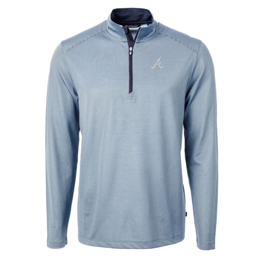 MLB Light Blue/Navy Atlanta Braves Virtue Eco Pique Micro Stripe Big & Tall Recycled Quarter-Zip Pullover Top