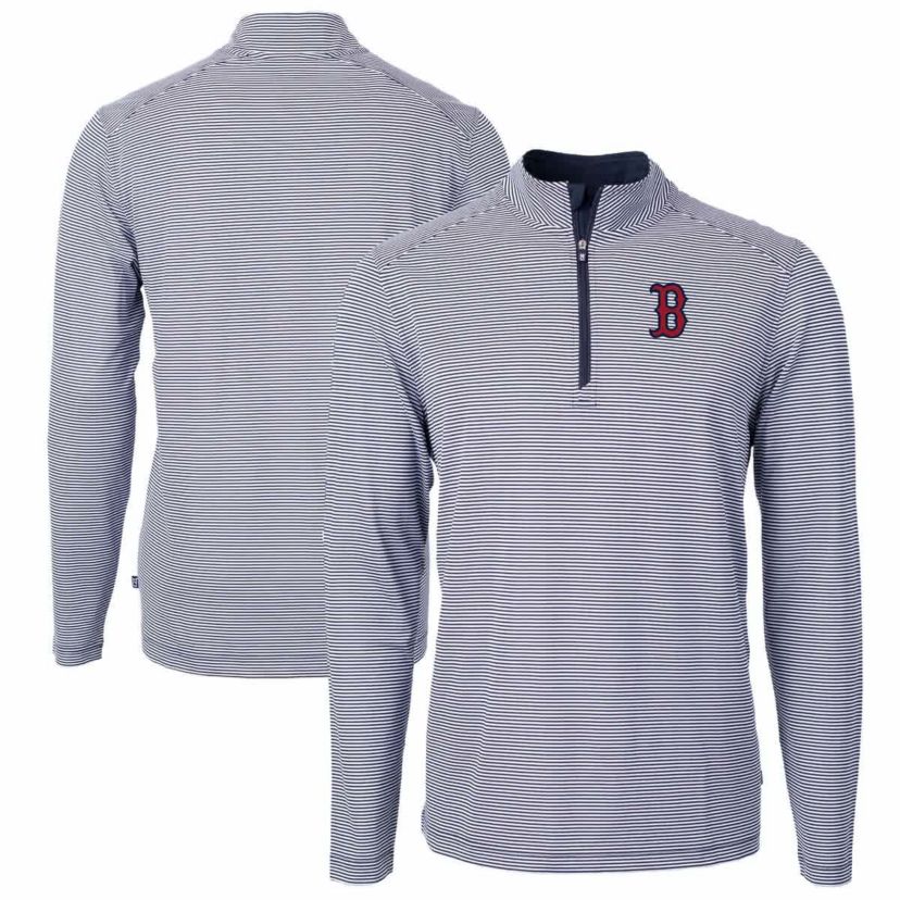 Boston Red Sox MLB Boston Sox Virtue Eco Pique Micro Stripe Big & Tall Recycled Quarter-Zip Pullover Top